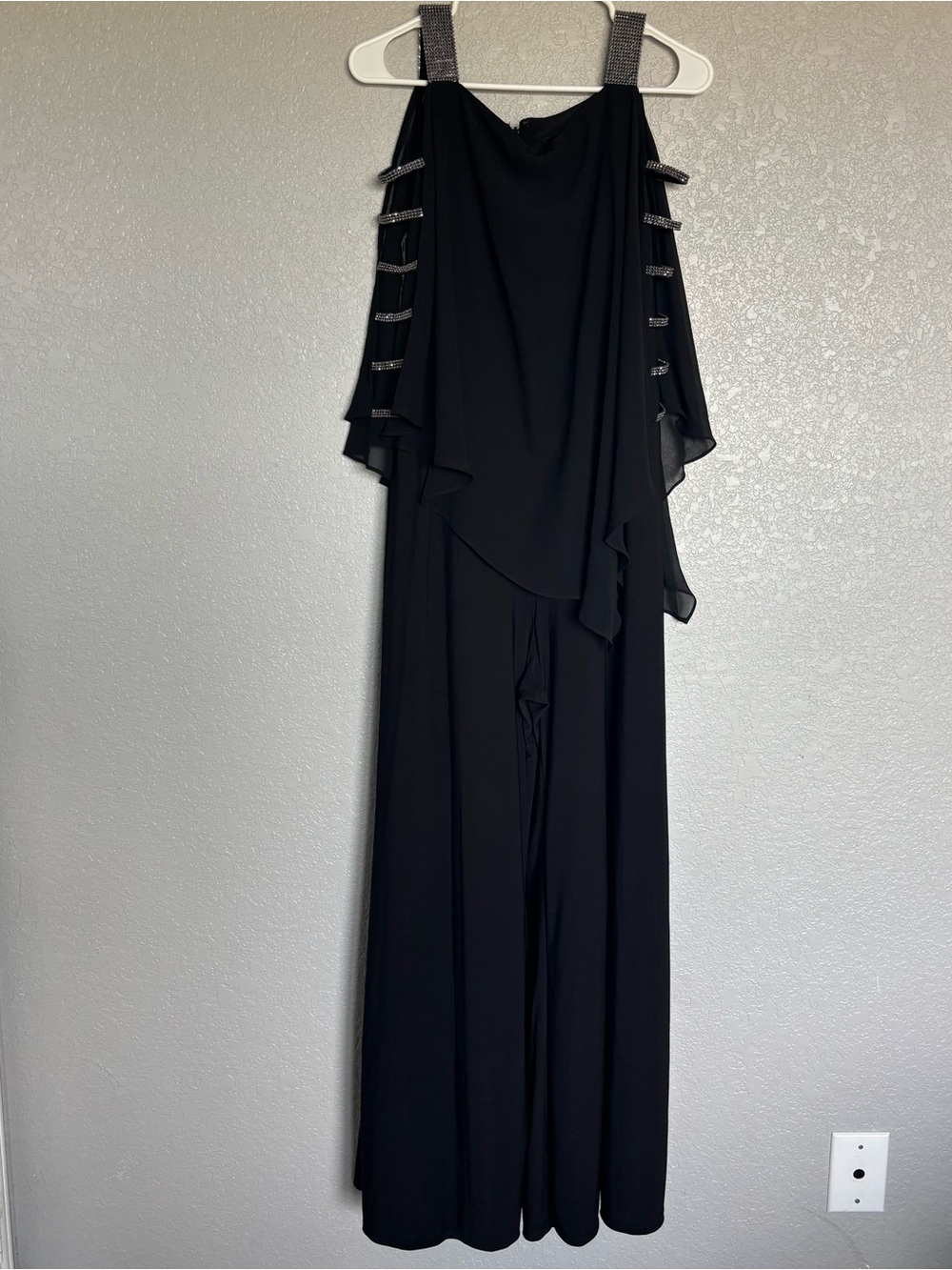 MSK Black Wide-Leg Jumpsuit with Cold-Shoulder Overlay - Picture 2 of 6